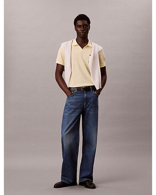 Calvin Klein Blue Jeans Cotton Piqué Open Collar Polo Shirt for men