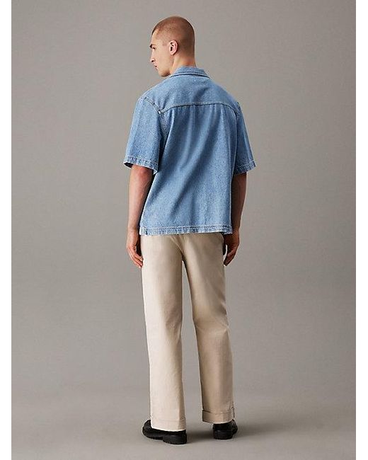 Calvin Klein Relaxed Denim Overhemd Met Korte Mouwen in het Blue voor heren