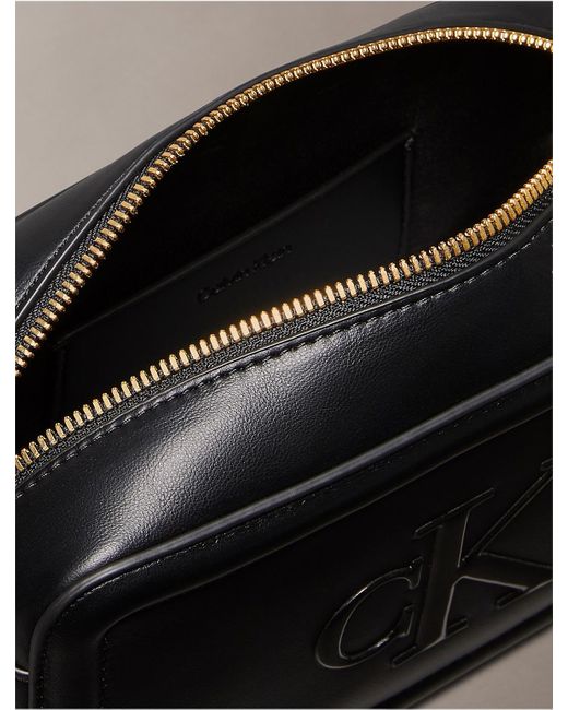 Calvin Klein Black Embossed Monogram Logo Camera Bag