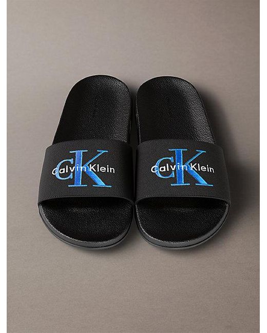 Calvin Klein Gray Canvas Contoured Logo Sliders for men