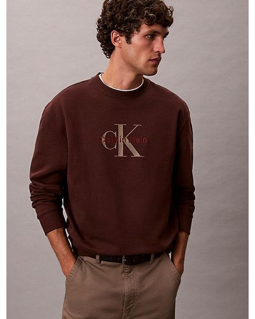 Calvin Klein Brown Jeans Oversized Monogram Sweatshirt for men