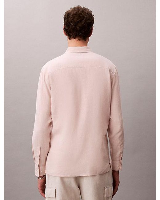 Calvin Klein Pink Solid Linen Blend Classic Shirt for men