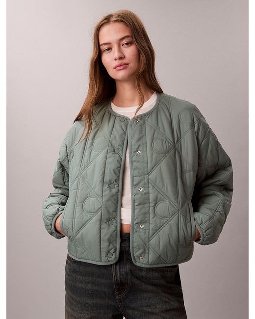 Calvin Klein Gray Allover Emblem Logo Quilted Liner Jacket