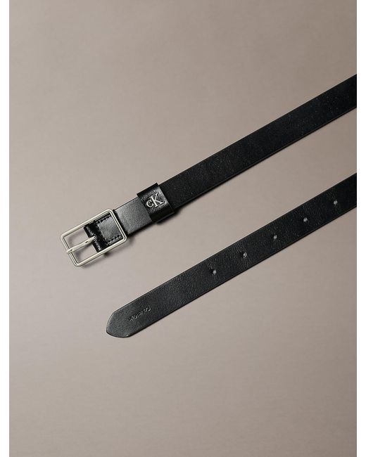 Calvin Klein Gray Leather Monogram Hardware Belt