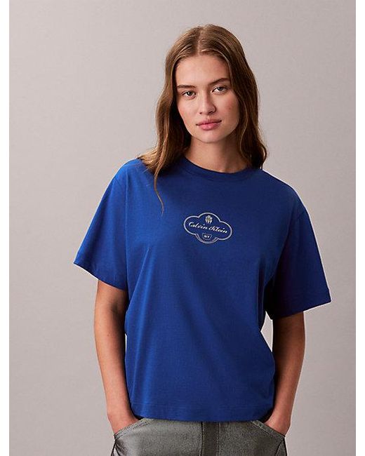 Calvin Klein Blue Jeans Cocktail Logo Graphic Boxy T-Shirt