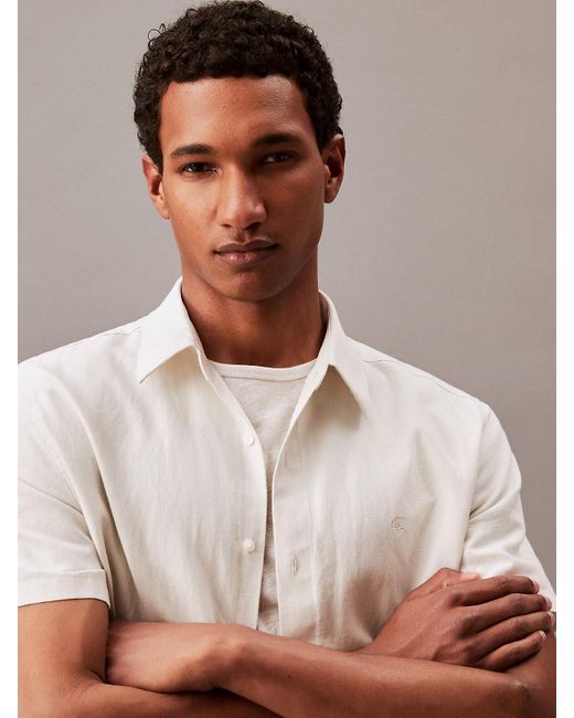 Chemise boutonnée classique en lin mélangé uni Calvin Klein pour homme en coloris Brown