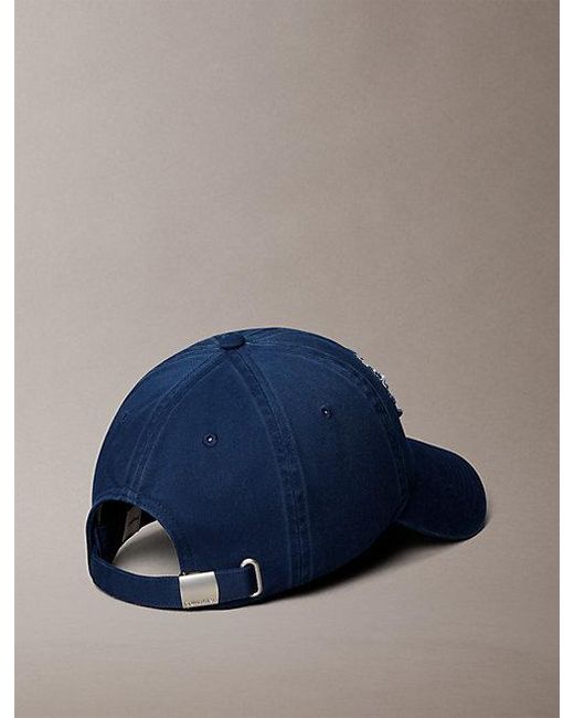 Calvin Klein Blue Frayed Monogram Appliqué Baseball Cap for men