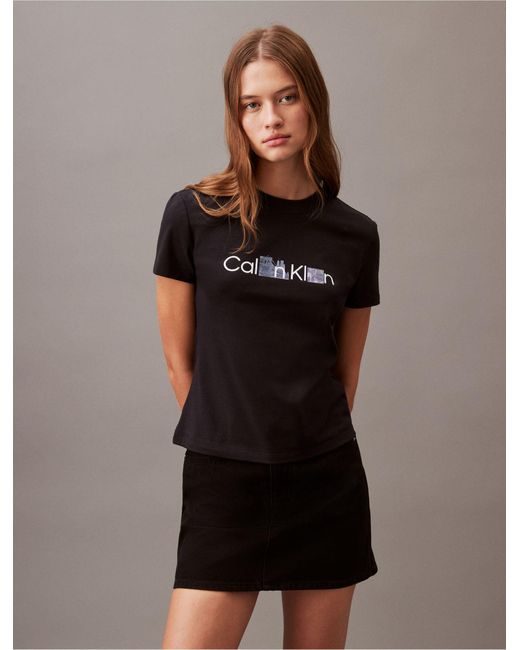 Calvin Klein Black City Logo Graphic Slim Fit Crewneck T-shirt