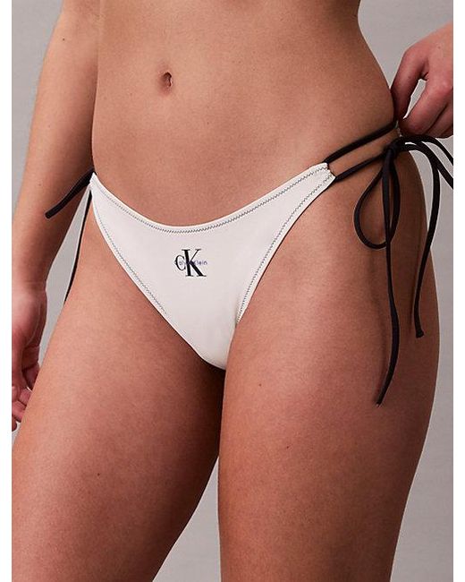 Calvin Klein White Tie Side Bikini Bottoms Ck Monogram