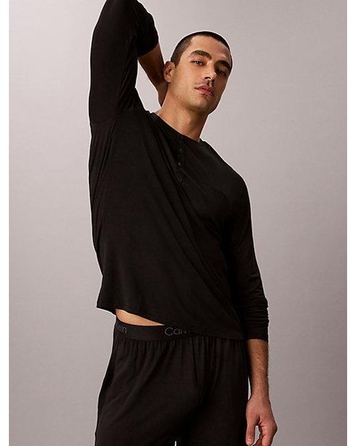 Calvin Klein Black Henley Pyjama Top Ultra Soft Modal for men