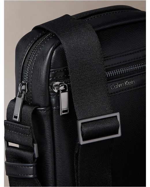 Calvin Klein Black Textured Zip Reporter Bag for men