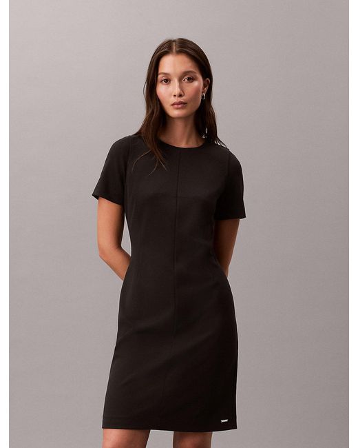 Calvin Klein Brown Stretch Crepe Short Sleeve Dress