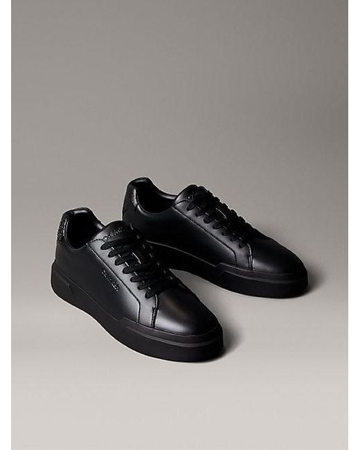 Calvin Klein Black Ck Avenue Smooth Leather Logo Trainers for men