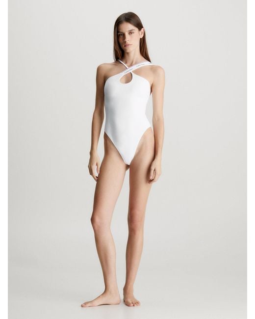Calvin Klein White Halter Neck Swimsuit - Ck Meta Legacy