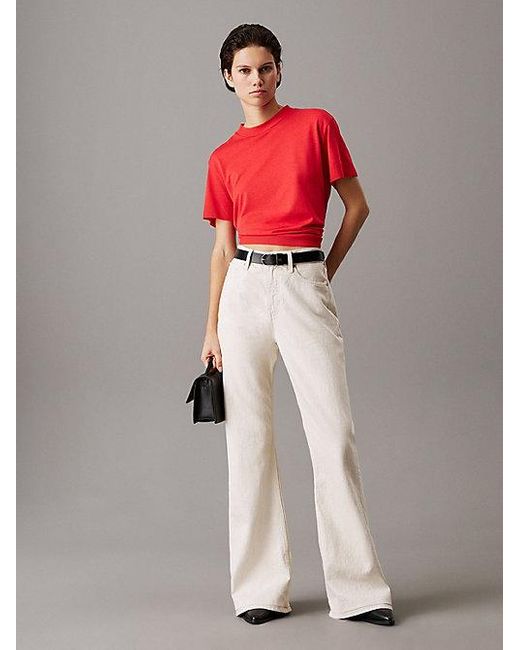 Calvin Klein Natural Relaxed Flared Linen Blend Jeans