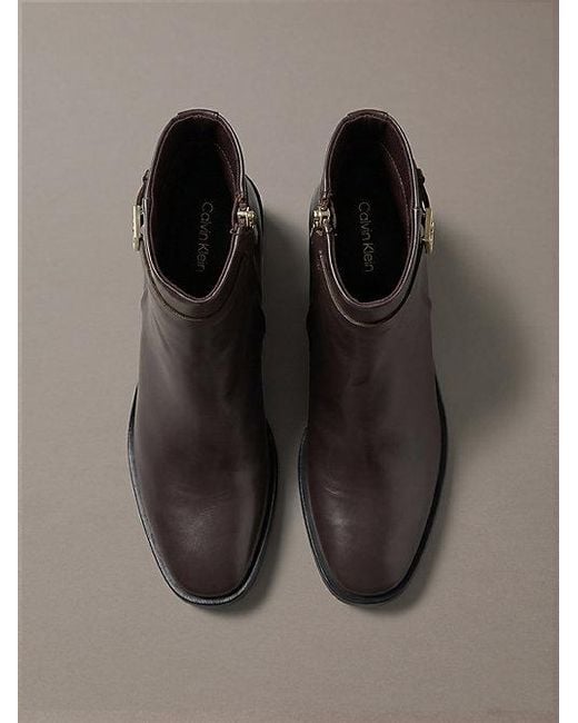 Calvin Klein Brown Leather Block Heel Ankle Boots