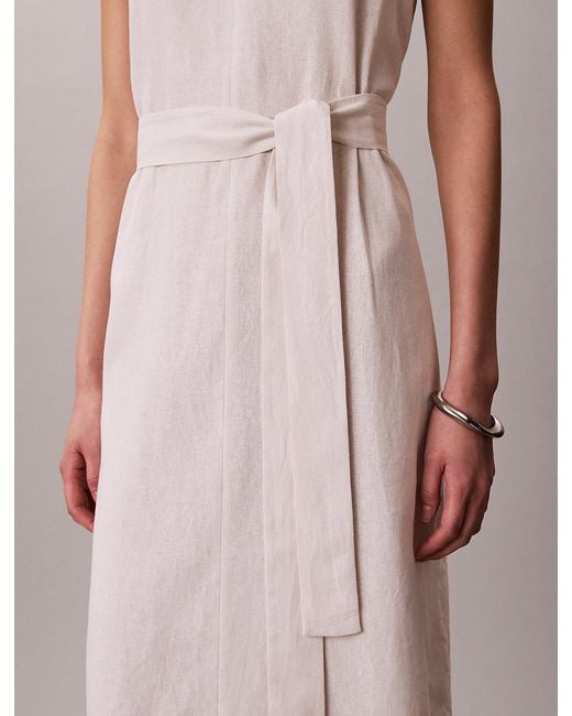 Calvin Klein Pink Linen Blend Sleeveless Midi Dress