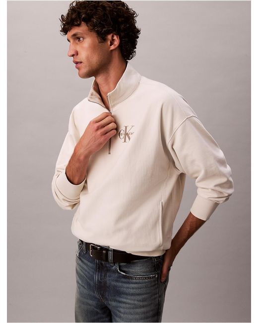 Calvin Klein Natural Calvin Klein Monologo Premium Terry Quarter Zip Sweatshirt for men