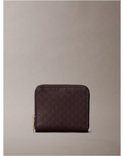 Calvin Klein Brown Allover Monogram Square Zip Wallet