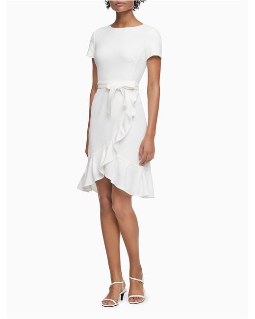 Calvin klein white sales ruffle dress
