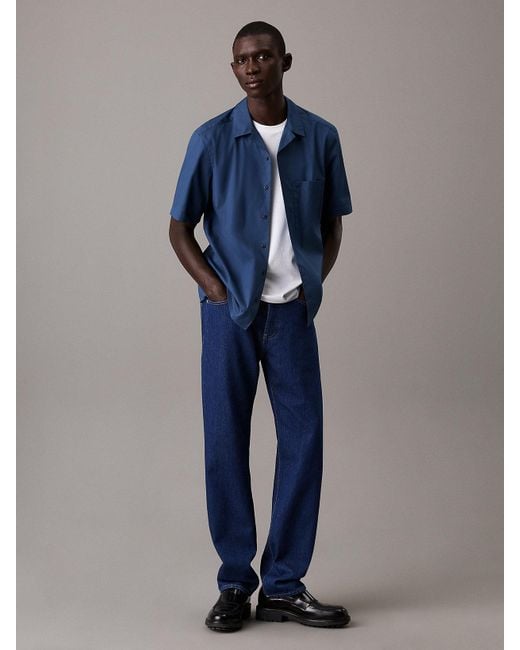 Camicia A Maniche Corte Con Colletto Cubano di Calvin Klein in Blue da Uomo