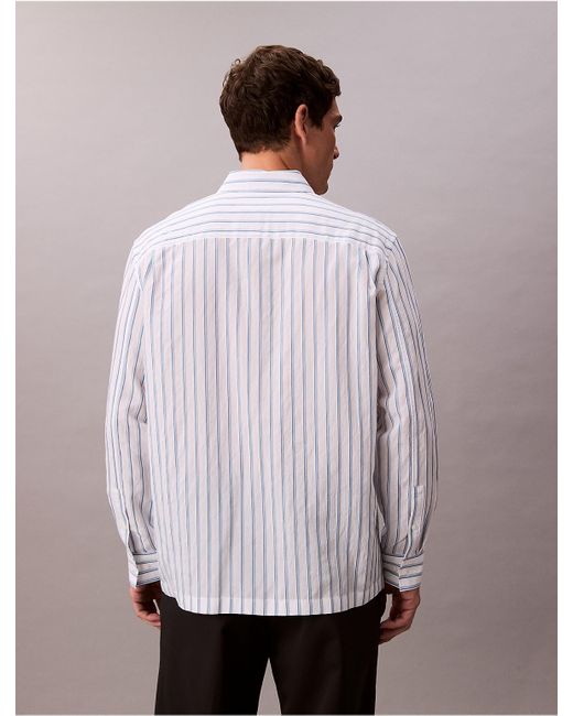 Calvin Klein White Stripe Relaxed Button-Down Shirt for men