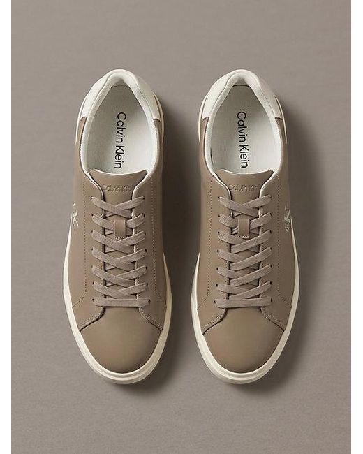Calvin Klein Gray Leather Signature Logo Trainers for men