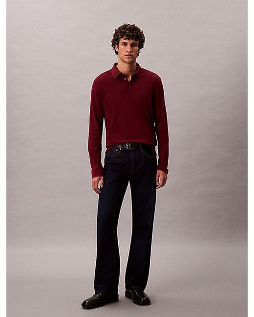 Calvin Klein Red Supima Cotton Long Sleeve Polo Shirt for men