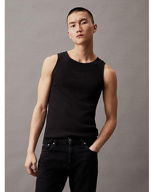 Calvin Klein Geribbelde Slim Tanktop in het Black voor heren