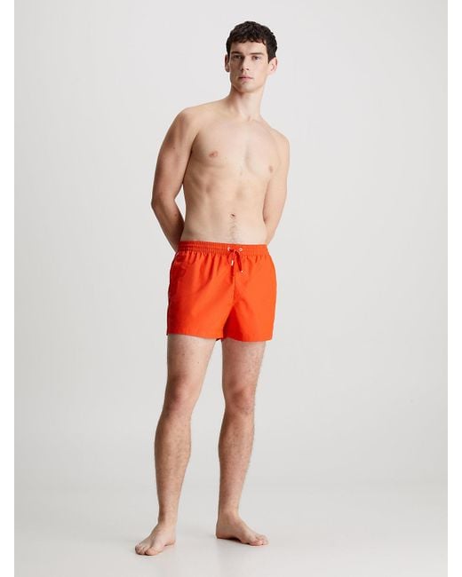 Calvin Klein Orange Short Drawstring Swim Shorts - Logo Tape for men