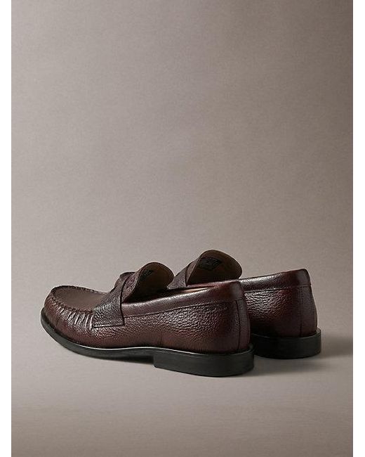 Calvin Klein Brown Theo Leather Pleated Penny Loafers for men