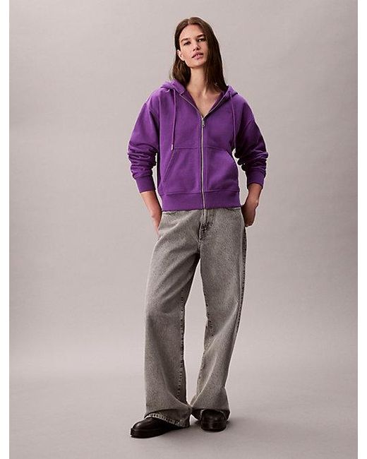 Calvin Klein Purple Jeans Cotton Terry Zip Up Hoodie