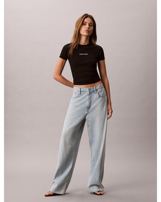 Calvin Klein Black Ribbed Embroidered Logo T-Shirt