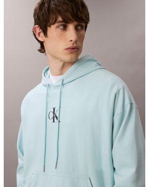 Sudadera de felpa de gran calidad con capucha y logo monograma Calvin Klein de hombre de color Blue