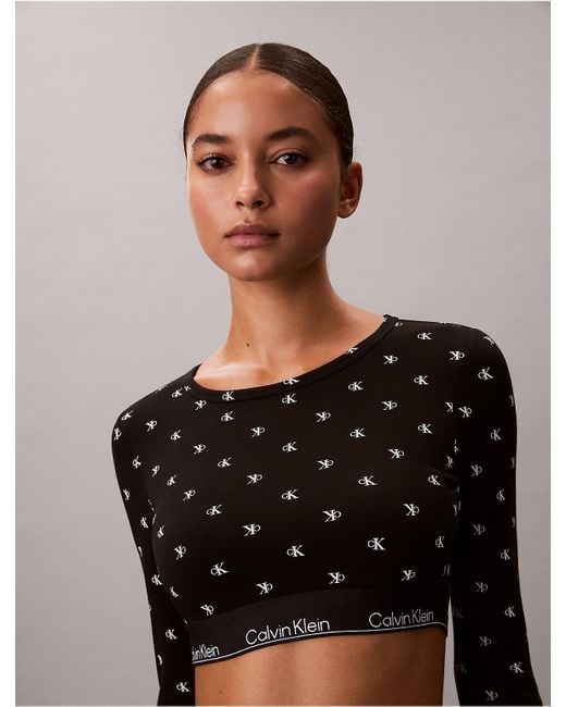 Calvin Klein Black Icon Cotton Modal Lightly Lined Long Sleeve Tee Bralette