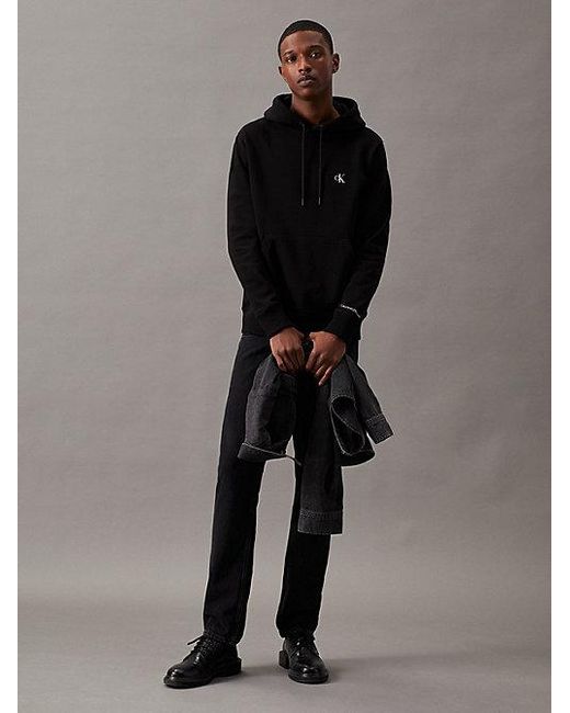 Calvin Klein Black Cotton Blend Fleece Hoodie for men