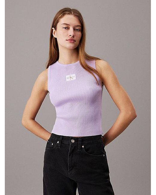 Camiseta slim de tirantes de lyocell de canalé Calvin Klein de color Purple