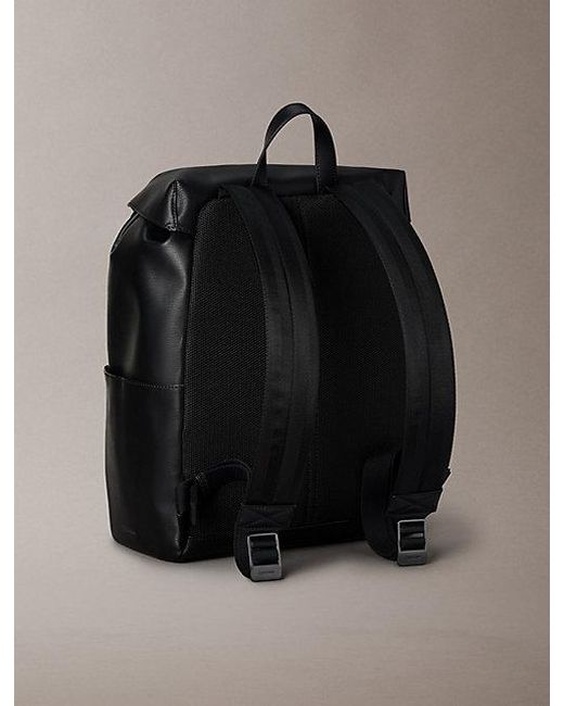 Calvin Klein Black Emblem Logo Saffiano Flap Backpack for men
