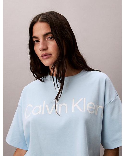 Calvin Klein Blue Logo Graphic Boxy Cropped T-Shirt