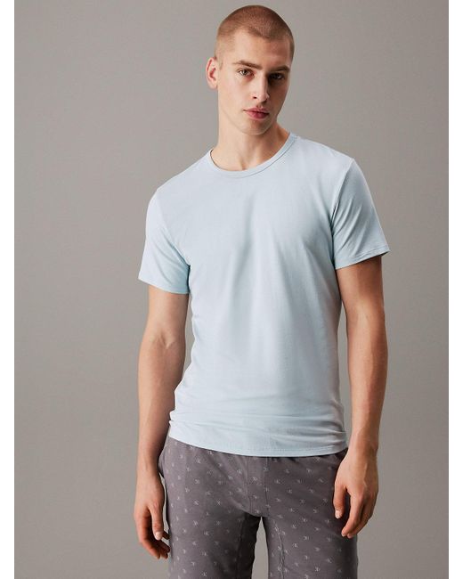 Calvin Klein White Cotton Stretch Blend 3-Pack Crewneck Sleep T-Shirt for men