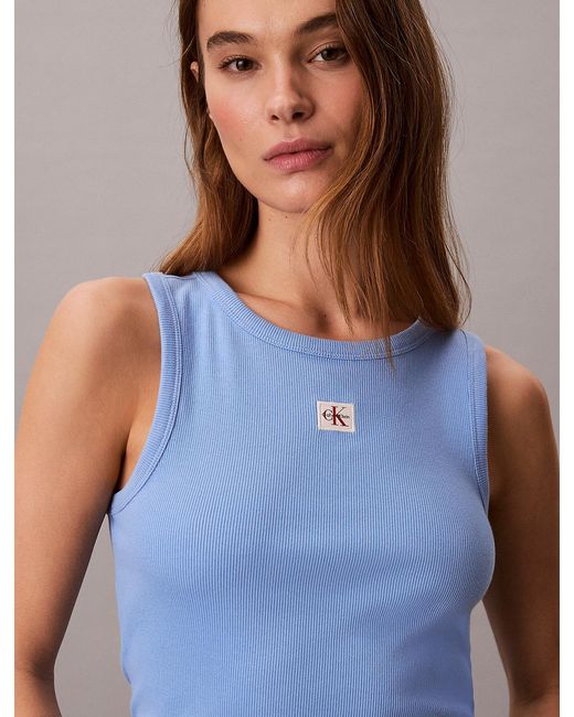 Calvin Klein Blue Ribbed Cotton Tank Top