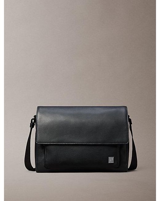 Calvin Klein Gray Saffiano Emblem Logo Messenger Bag for men