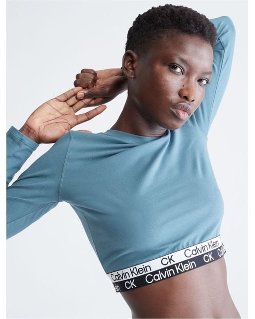 Melodieus scannen Denemarken Calvin Klein Performance Logo Tape Cropped T-shirt in Blue | Lyst