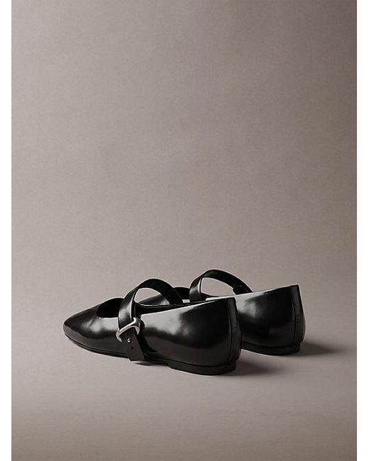 Calvin Klein Gray Leather Mary Jane Ballerinas