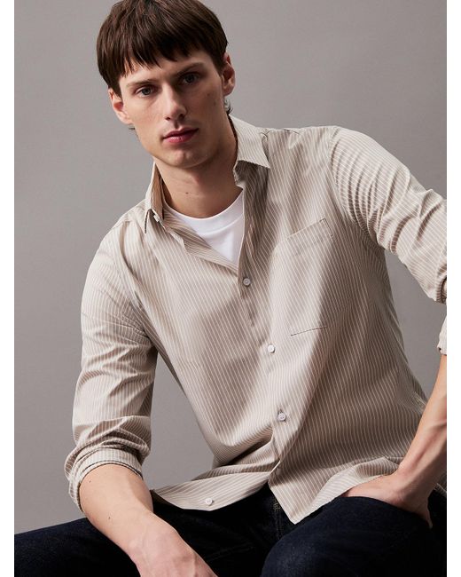 Chemise rayée en popeline élastique Calvin Klein pour homme en coloris Gray