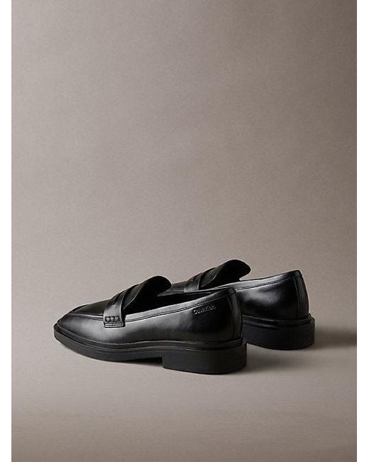 Calvin Klein Gray Leather Square Toe Penny Loafers