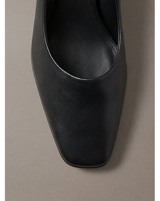 Calvin Klein Gray Leather Kitten Heel Pumps