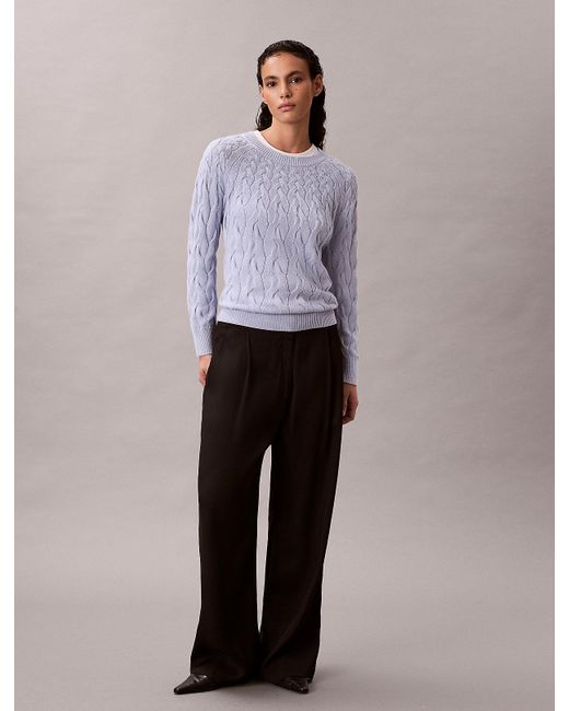 Calvin Klein Purple Cotton Cable Relaxed Jumper