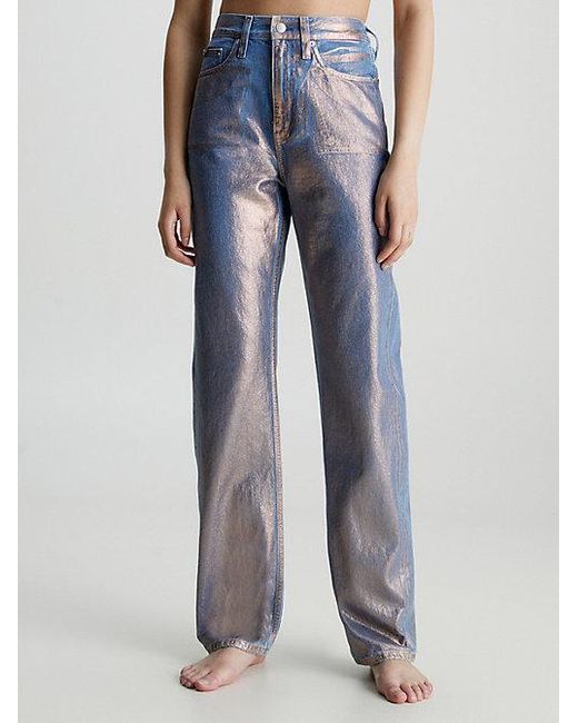 High Rise Straight Metallic Jeans Calvin Klein de color Blue