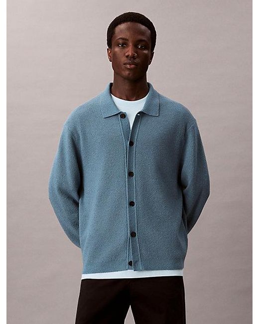 Cárdigan holgado de mezcla de lana y buclé Calvin Klein de hombre de color Blue